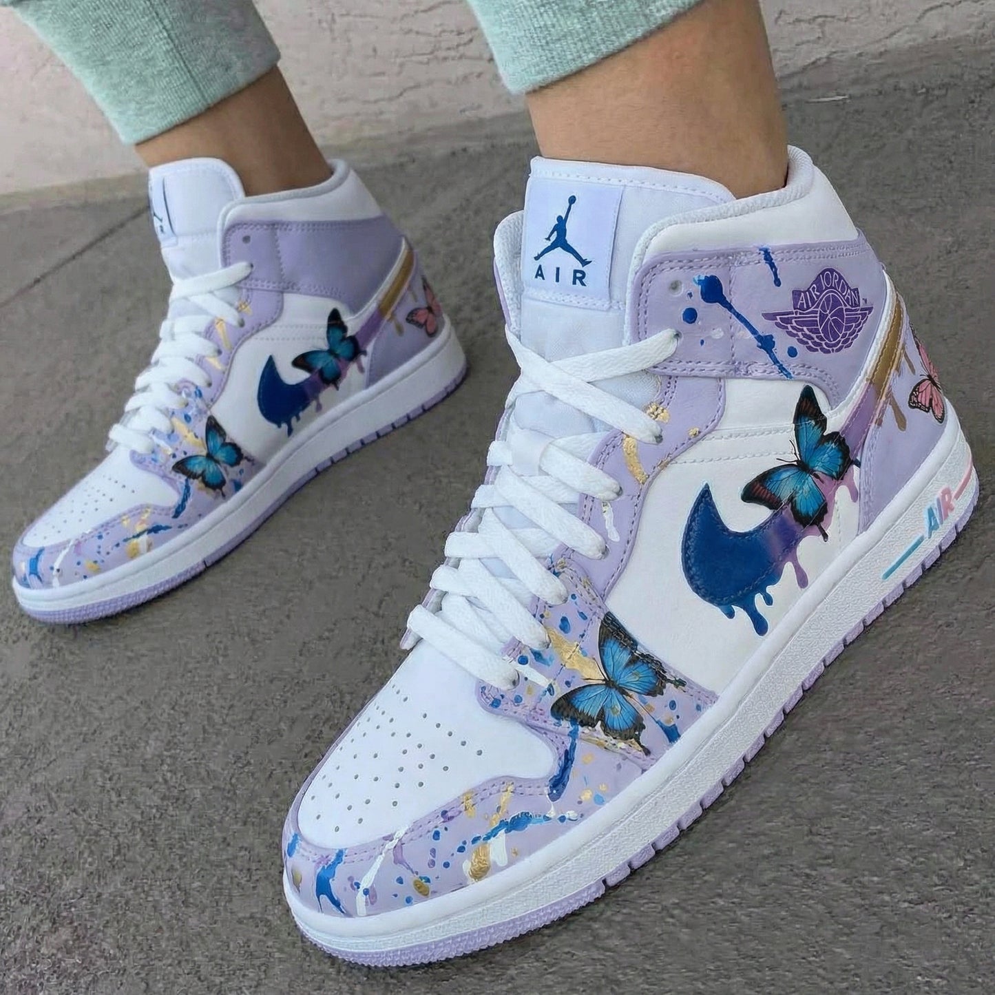 Lavender Butterfly Custom AJ 1s Shoes