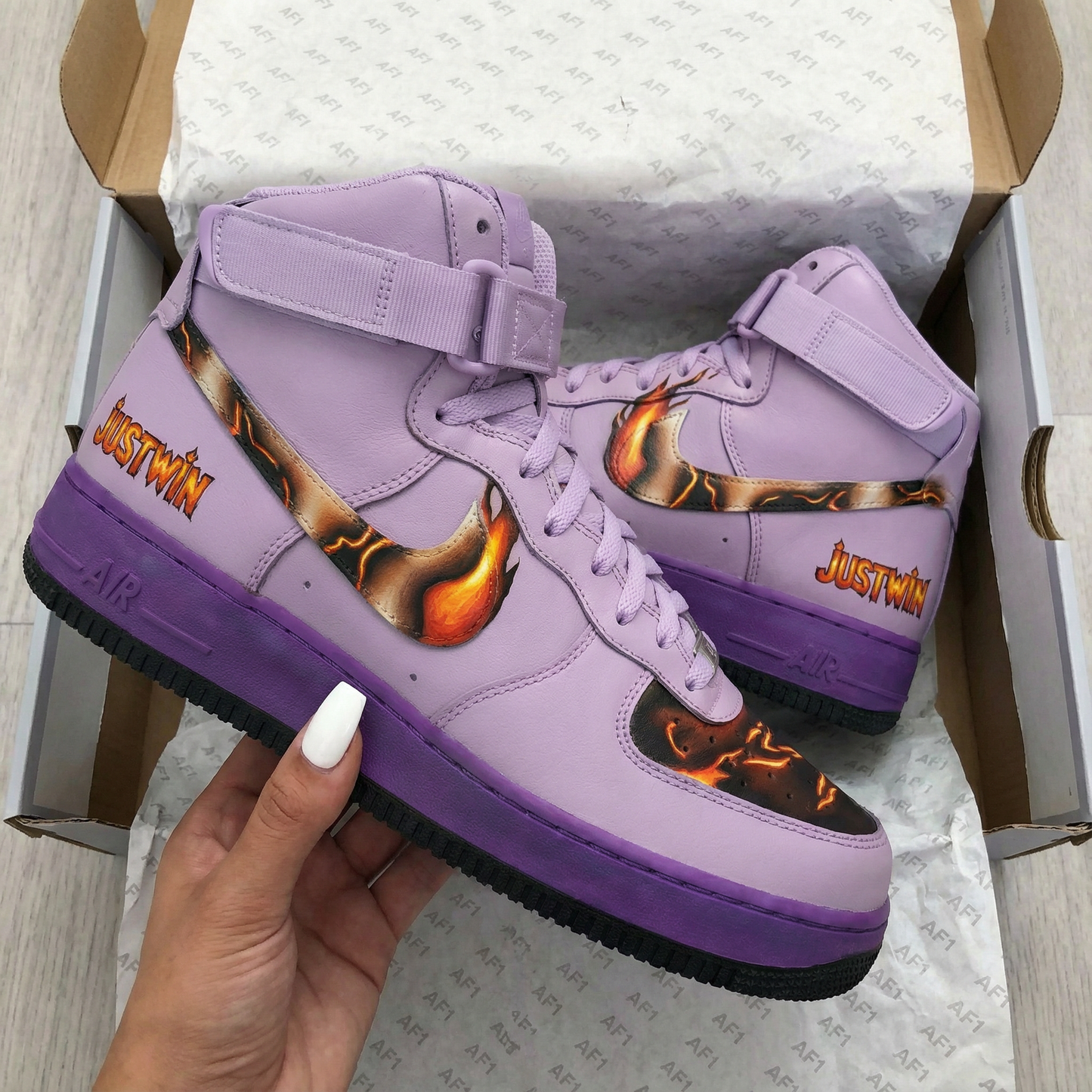 Lavender Flame Custom AF 1s Shoes