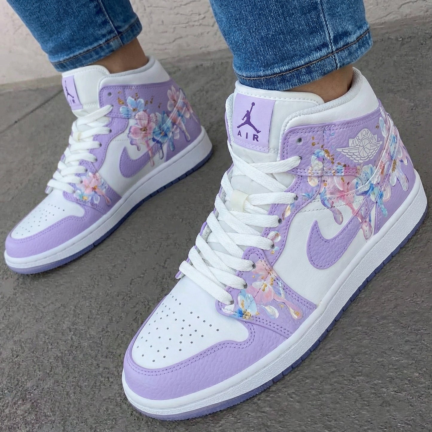 Lavender Floral Custom AJ 1s Shoes
