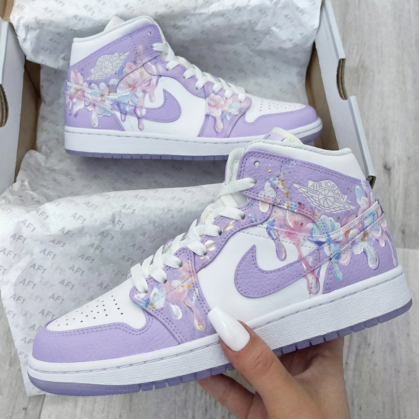 Lavender Floral Custom AJ 1s Shoes