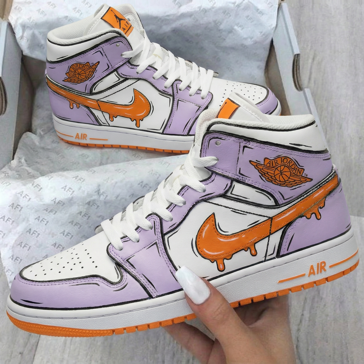 Lavender Orange Cartoon Custom AJ 1s Shoes