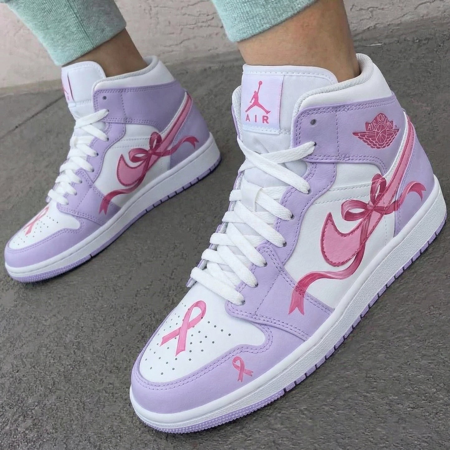 Lavender Pink Ribbon Custom AJ 1s Shoes