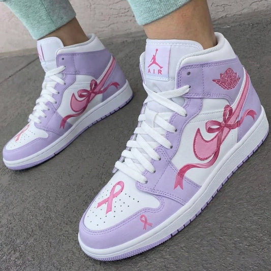 Lavender Pink Ribbon Custom AJ 1s Shoes