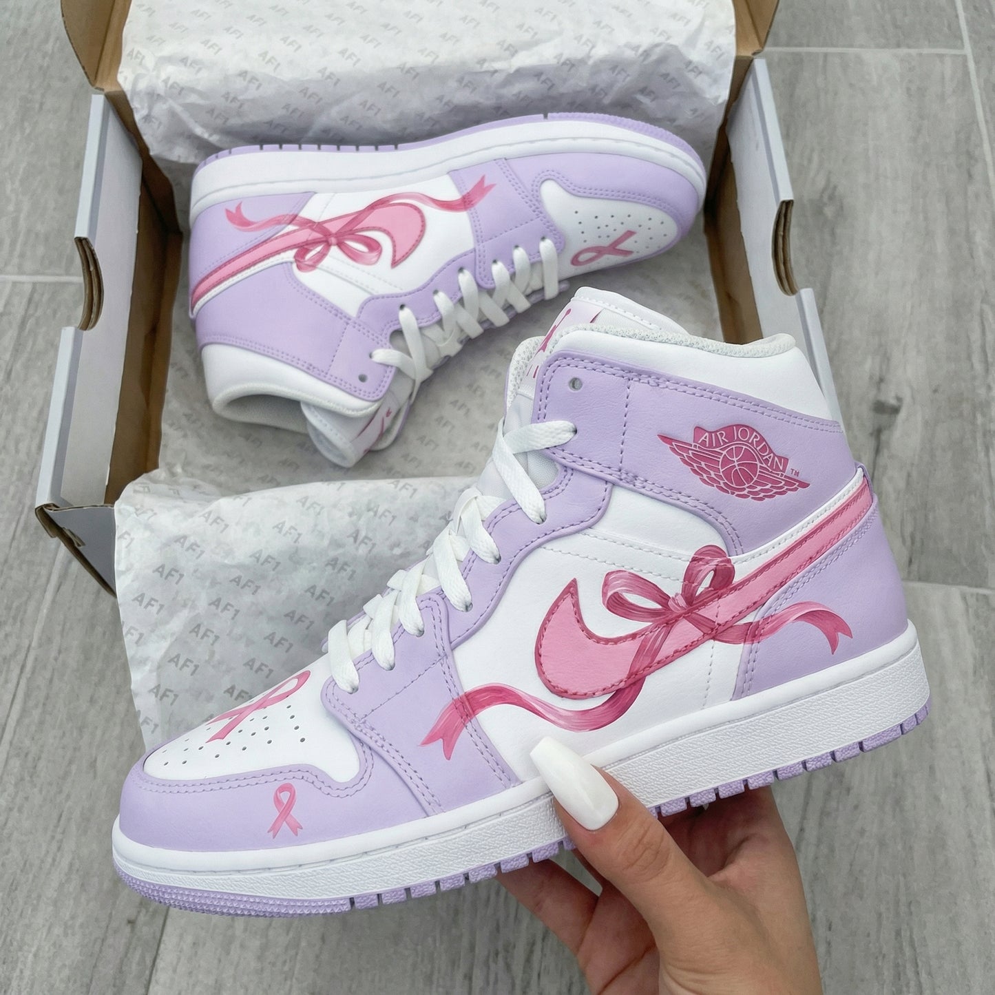 Lavender Pink Ribbon Custom AJ 1s Shoes