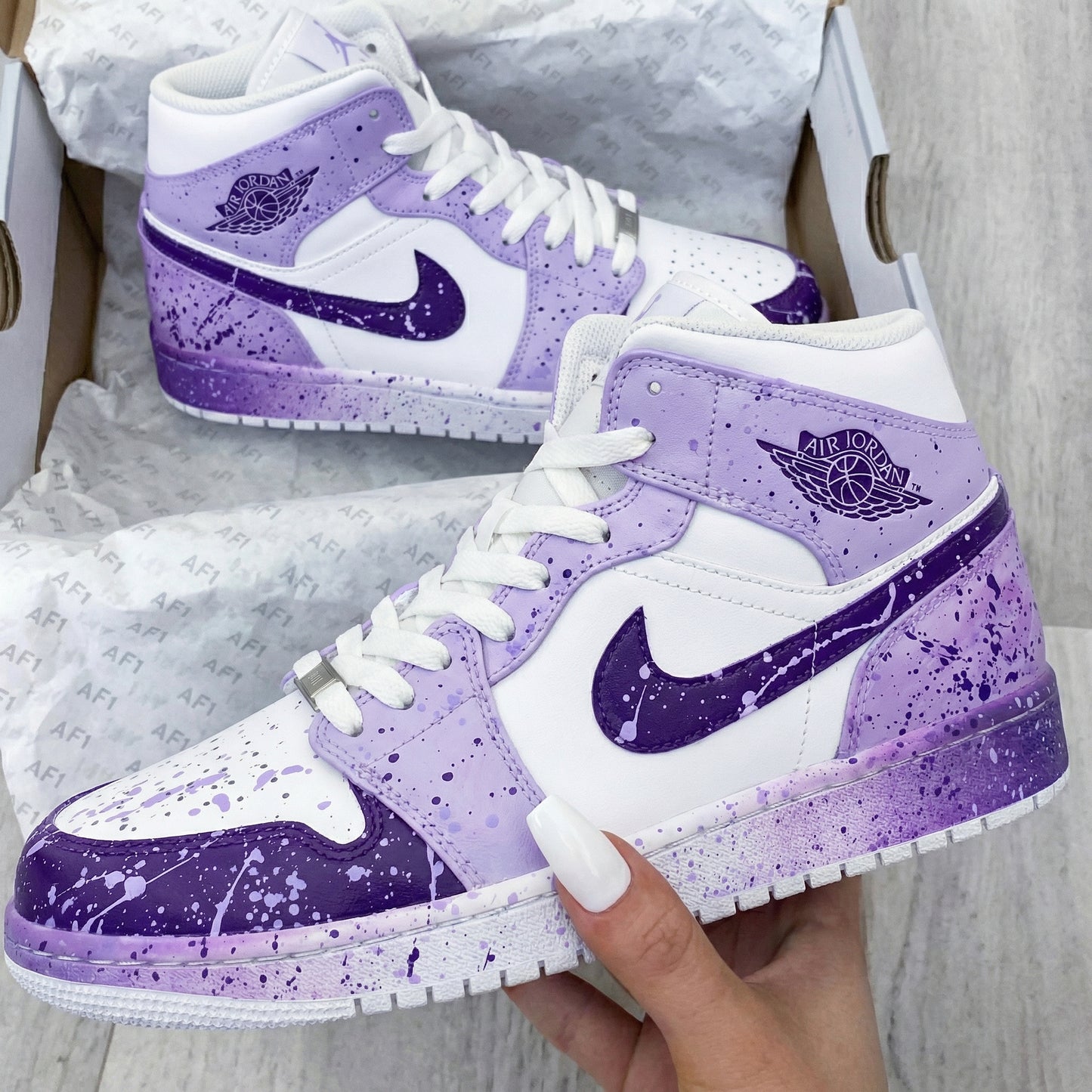 Lavender Purple Splatter Custom AJ 1s Shoes