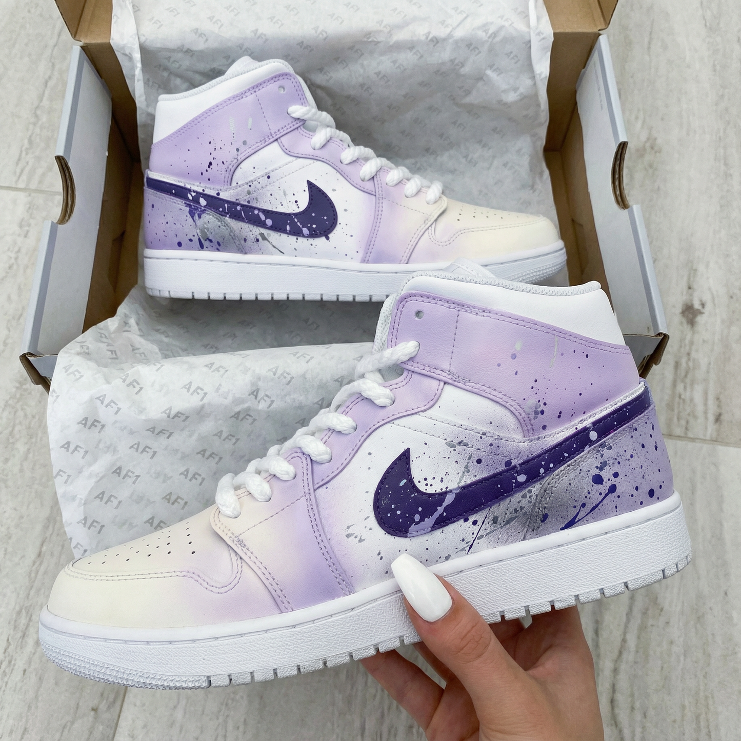 Lavender Purple Splatter Custom AJ 1s Shoes