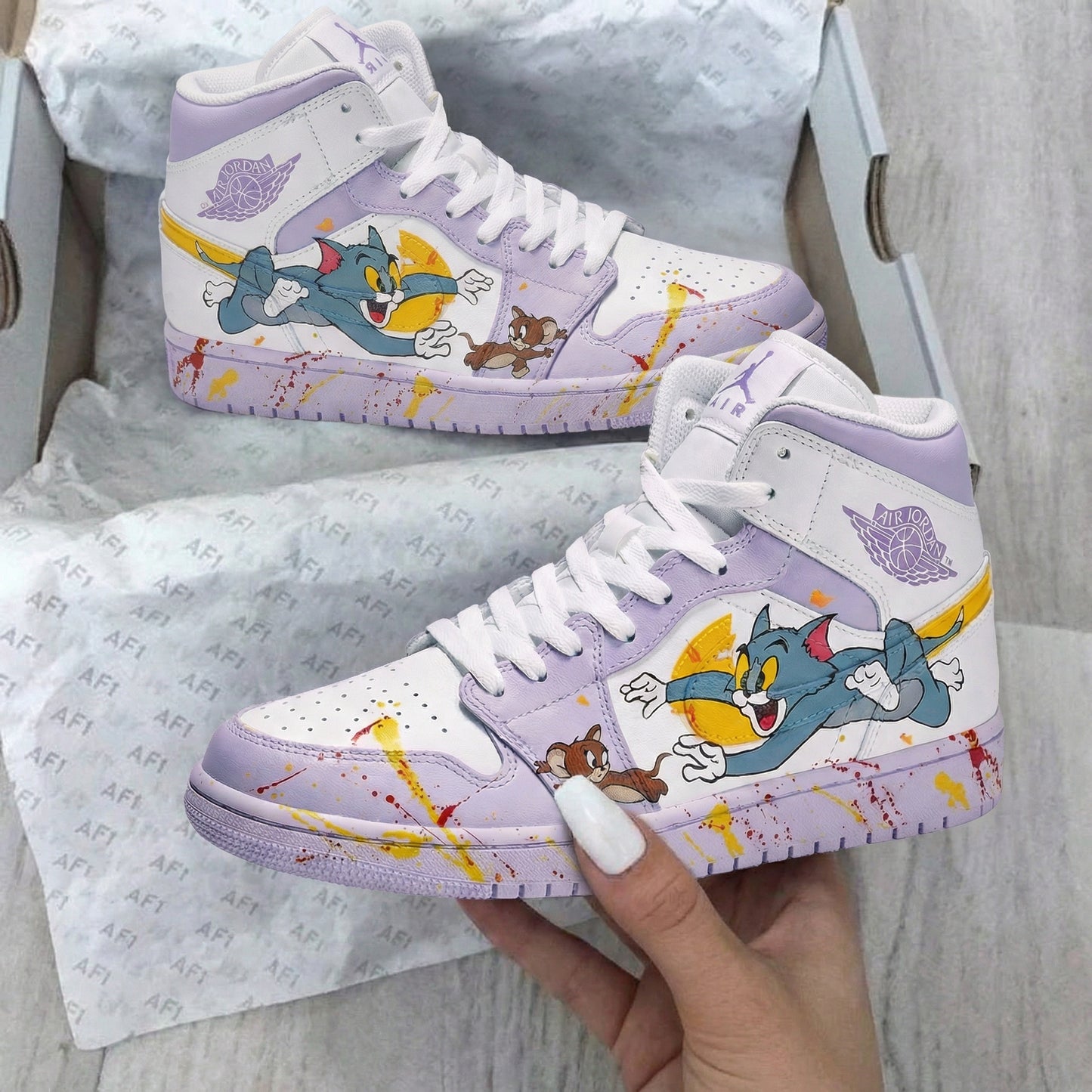Lavender Tom And Jerry Custom AJ 1s Shoes