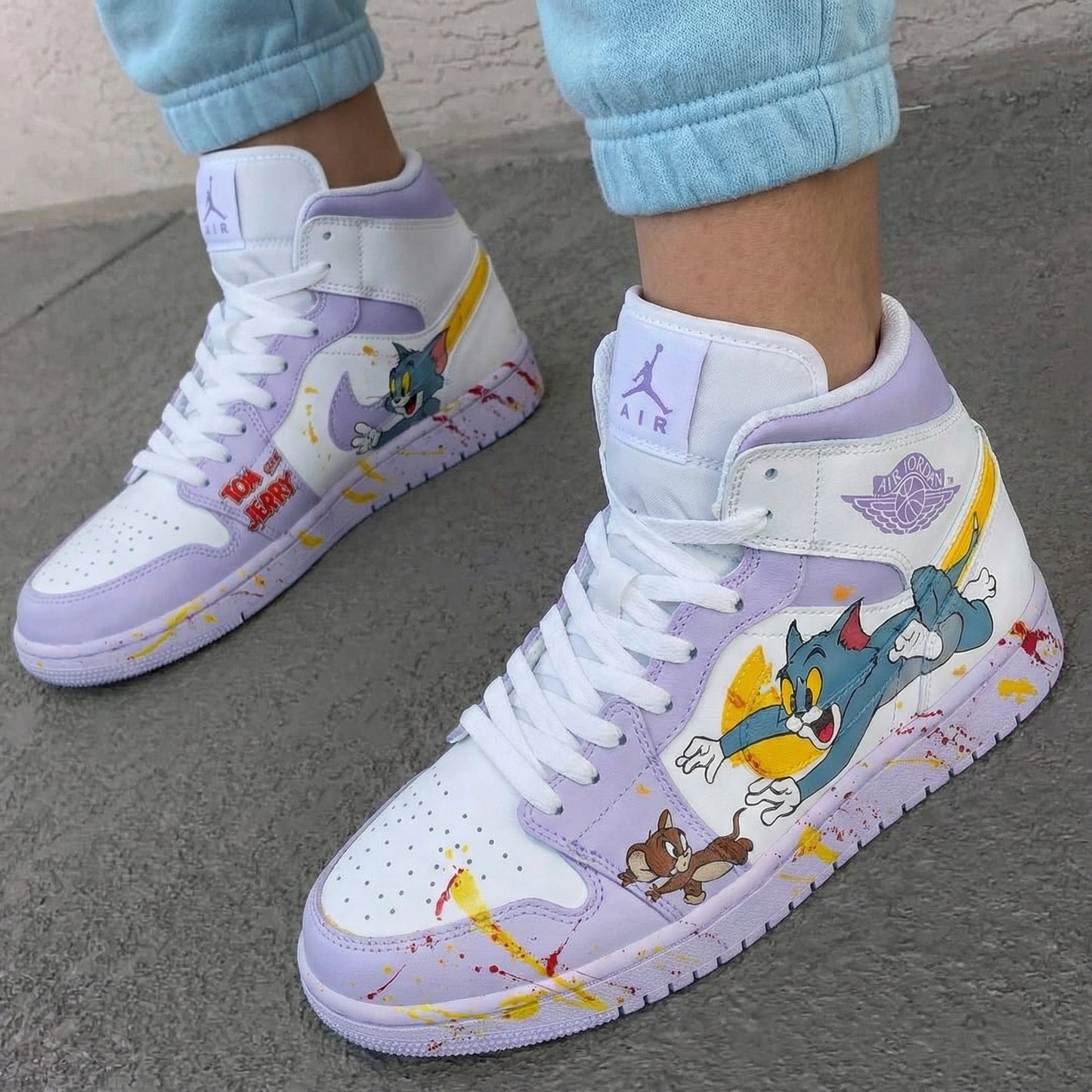 Lavender Tom And Jerry Custom AJ 1s Shoes