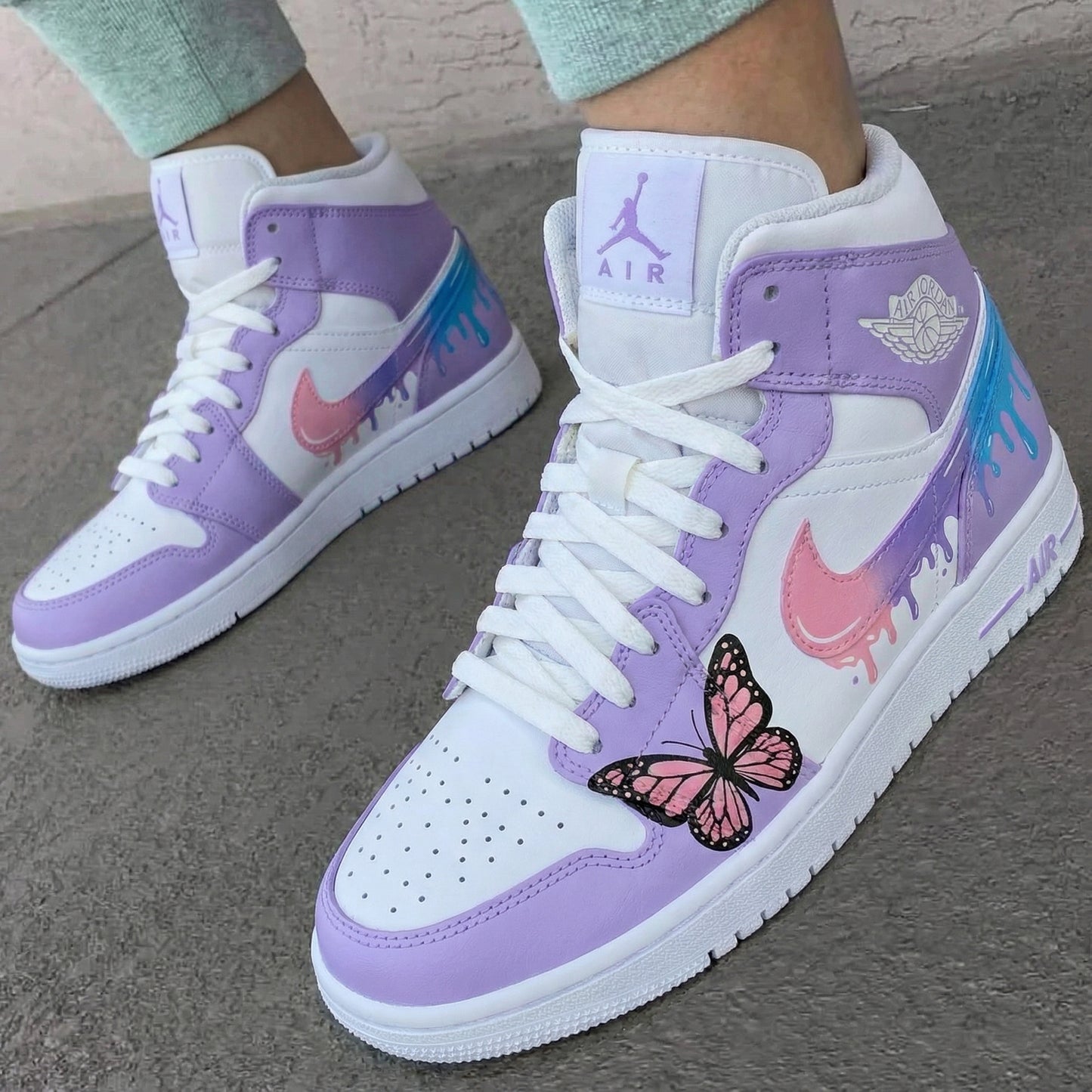 Lavender White Butterfly Drip Custom AJ 1s Shoes