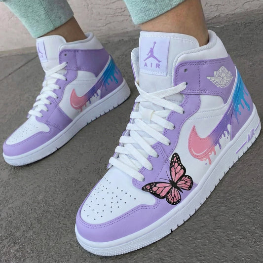 Lavender White Butterfly Drip Custom AJ 1s Shoes