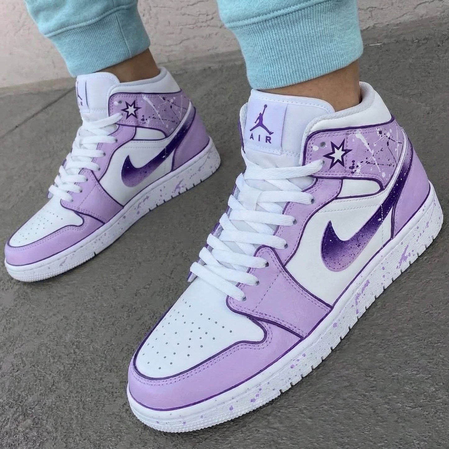 Lavender White Star Splash Custom AJ 1s Shoes