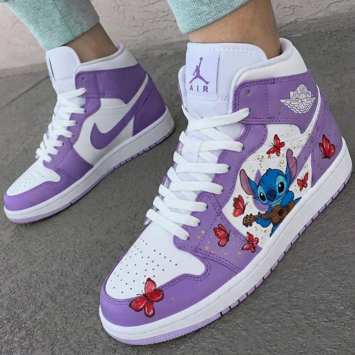 Lavender White Stitch Butterflies Custom AJ 1s Shoes