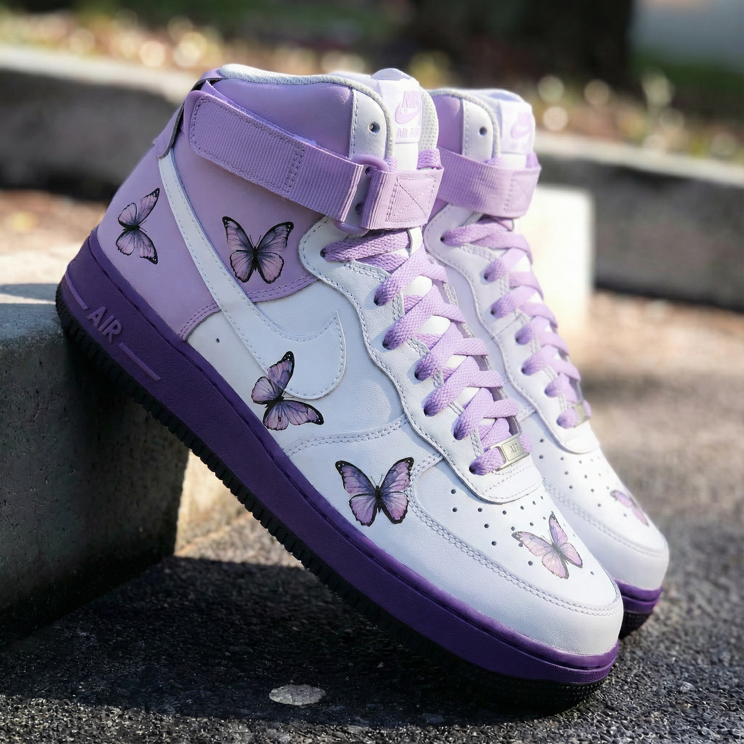 Lilac Purple Butterflies Drip Custom AF 1s Shoes