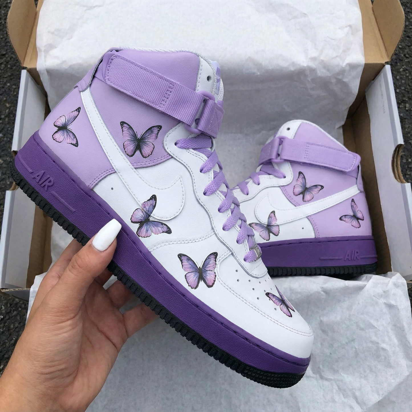 Lilac Purple Butterflies Drip Custom AF 1s Shoes