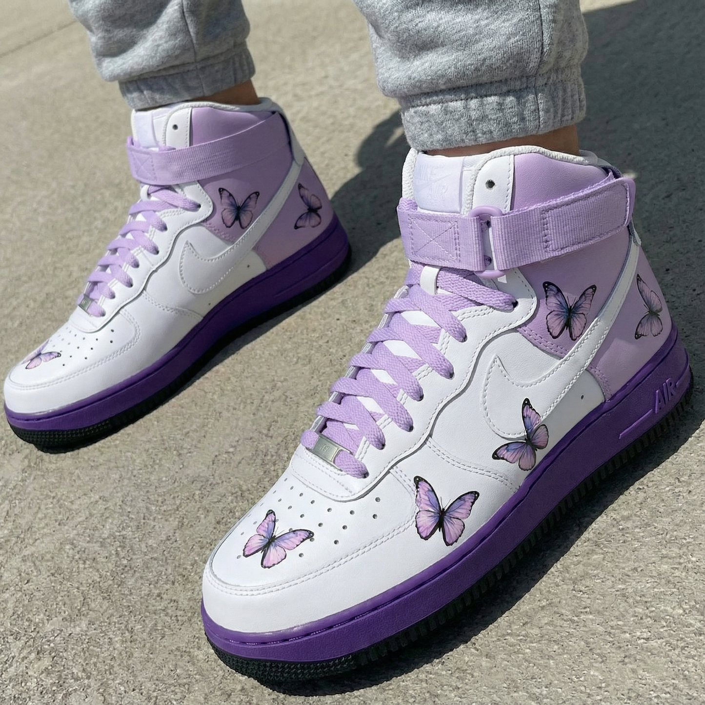 Lilac Purple Butterflies Drip Custom AF 1s Shoes