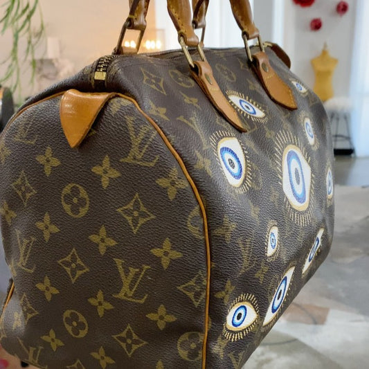 Hand Painted Evil Eye Custom Monogram Handbag