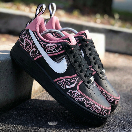 Luxurious Black Pink Paisley Custom AF 1s Shoes