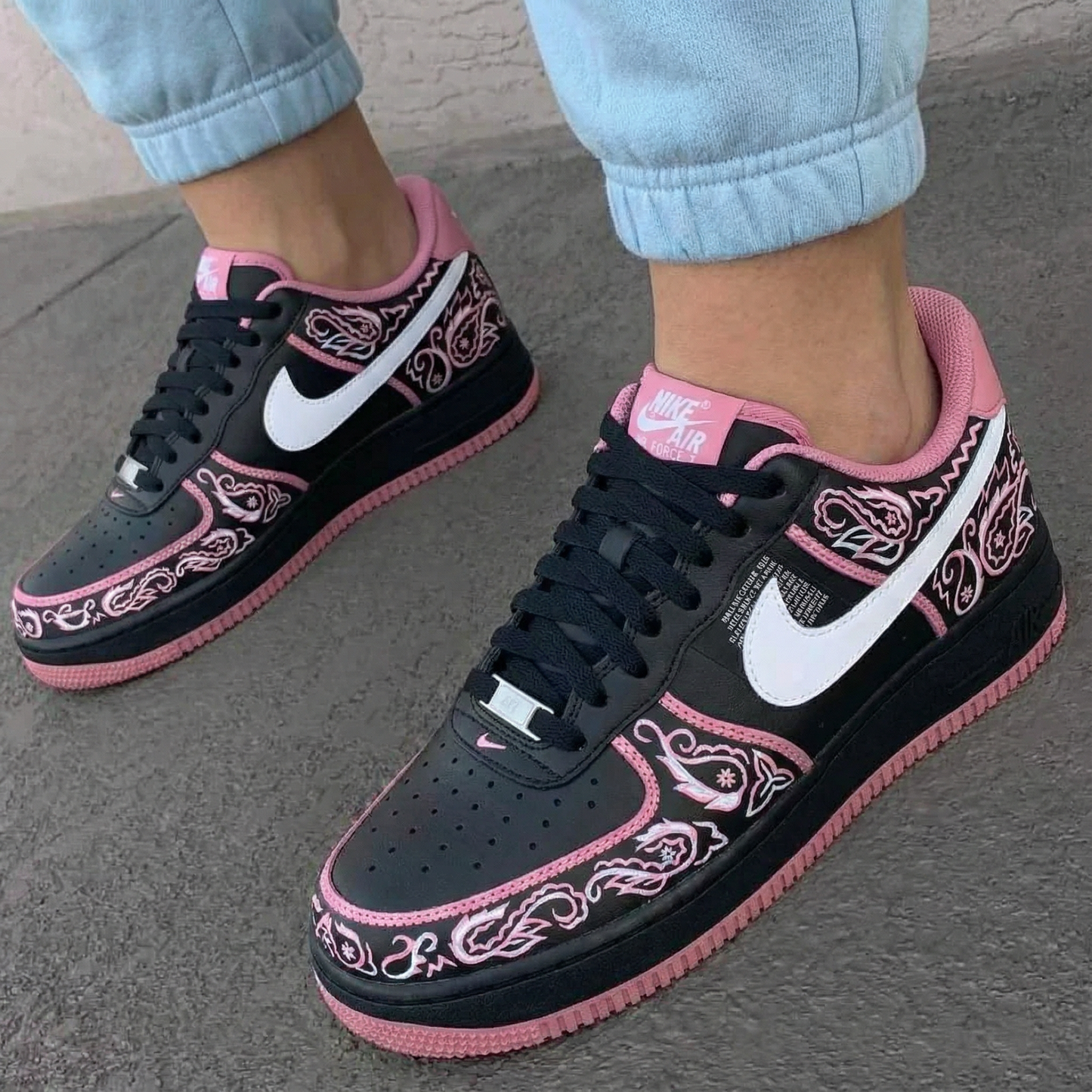 Luxurious Black Pink Paisley Custom AF 1s Shoes