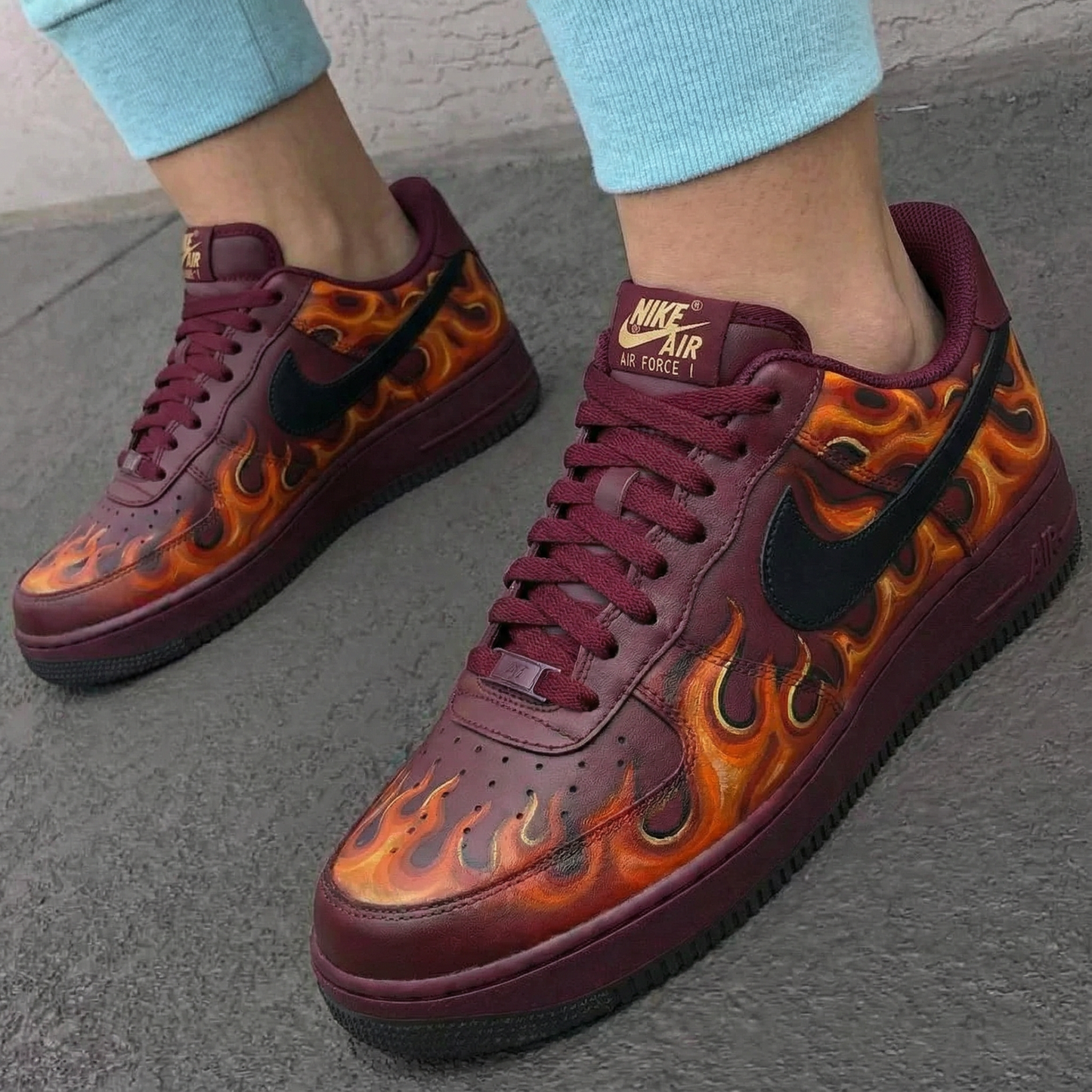 Luxurious Burgundy Flame Custom AF 1s Shoes