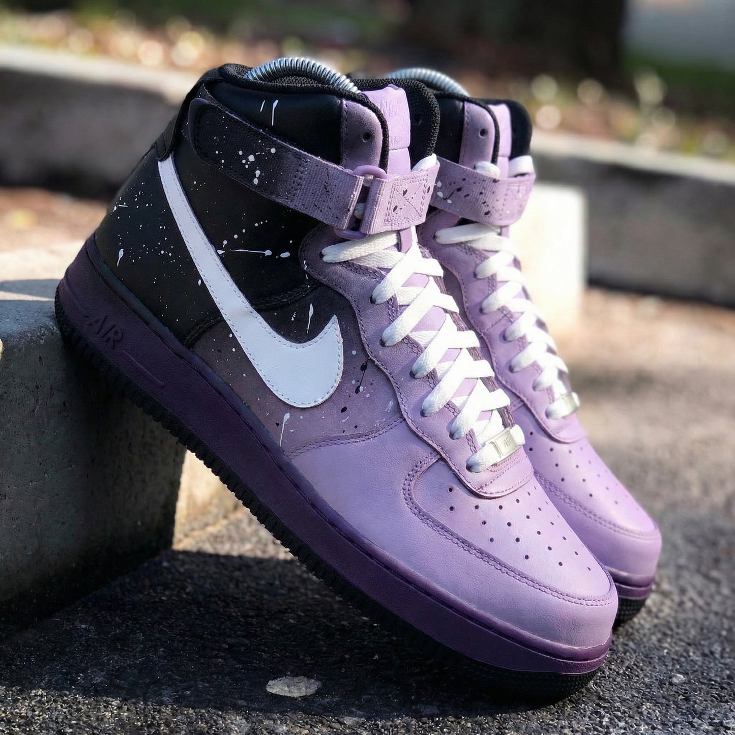 Macaron Baby Purple Black Drip Custom AF 1s Shoes
