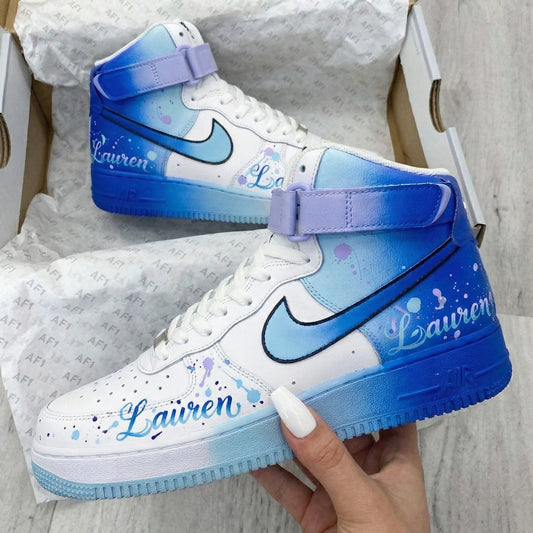 Magical Baby Blue Purple Splatter Design Custom AF 1s Shoes