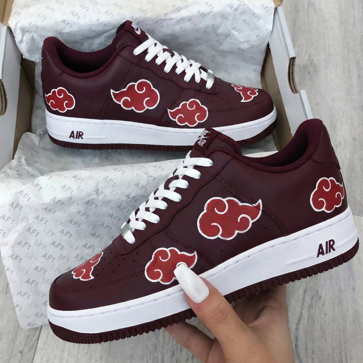 Maroon Akatsuki Clouds Custom AF 1s Shoes