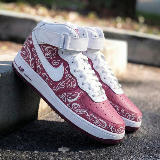 Maroon Paisley Custom AF 1s Shoes