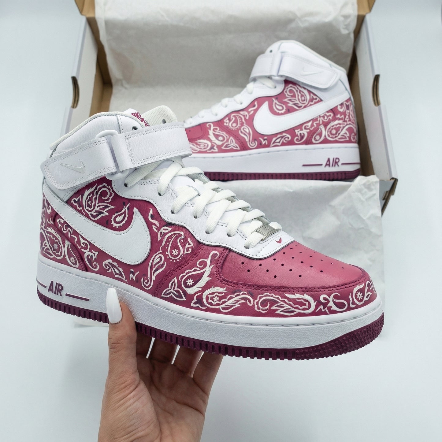 Maroon Paisley Custom AF 1s Shoes