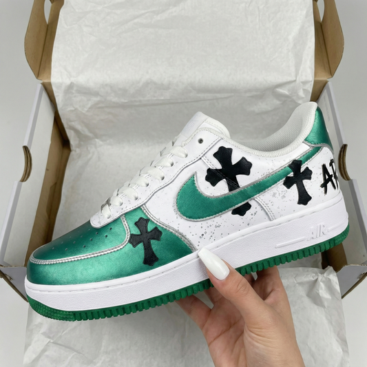 Metallic Green Black Crosses Custom AF 1s Shoes