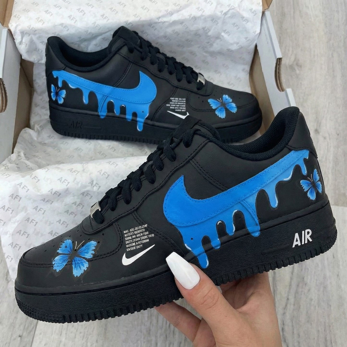 Midnight Blue Dripping Butterflies Custom AF 1s Shoes