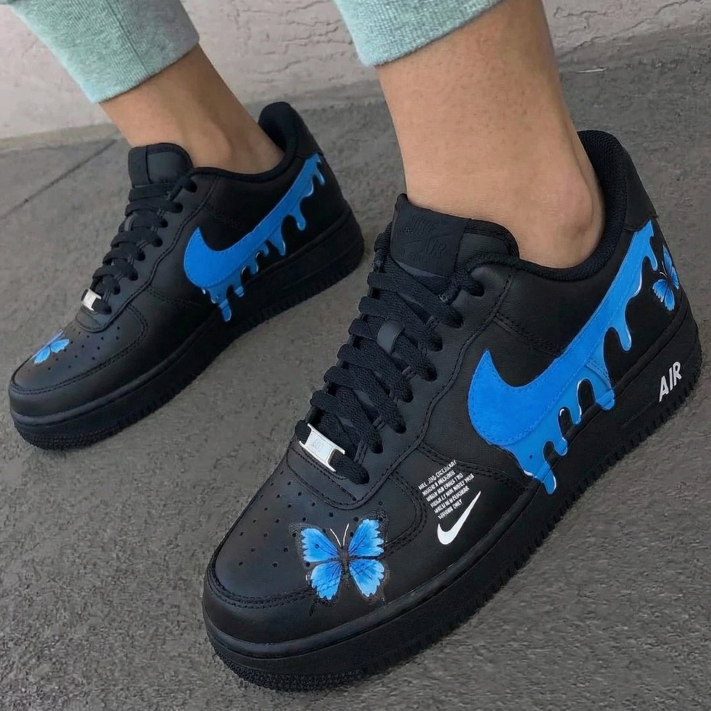 Midnight Blue Dripping Butterflies Custom AF 1s Shoes