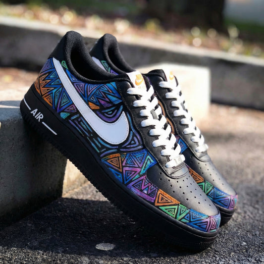 Minimal Black Geometric Pattern Custom AF 1s Shoes
