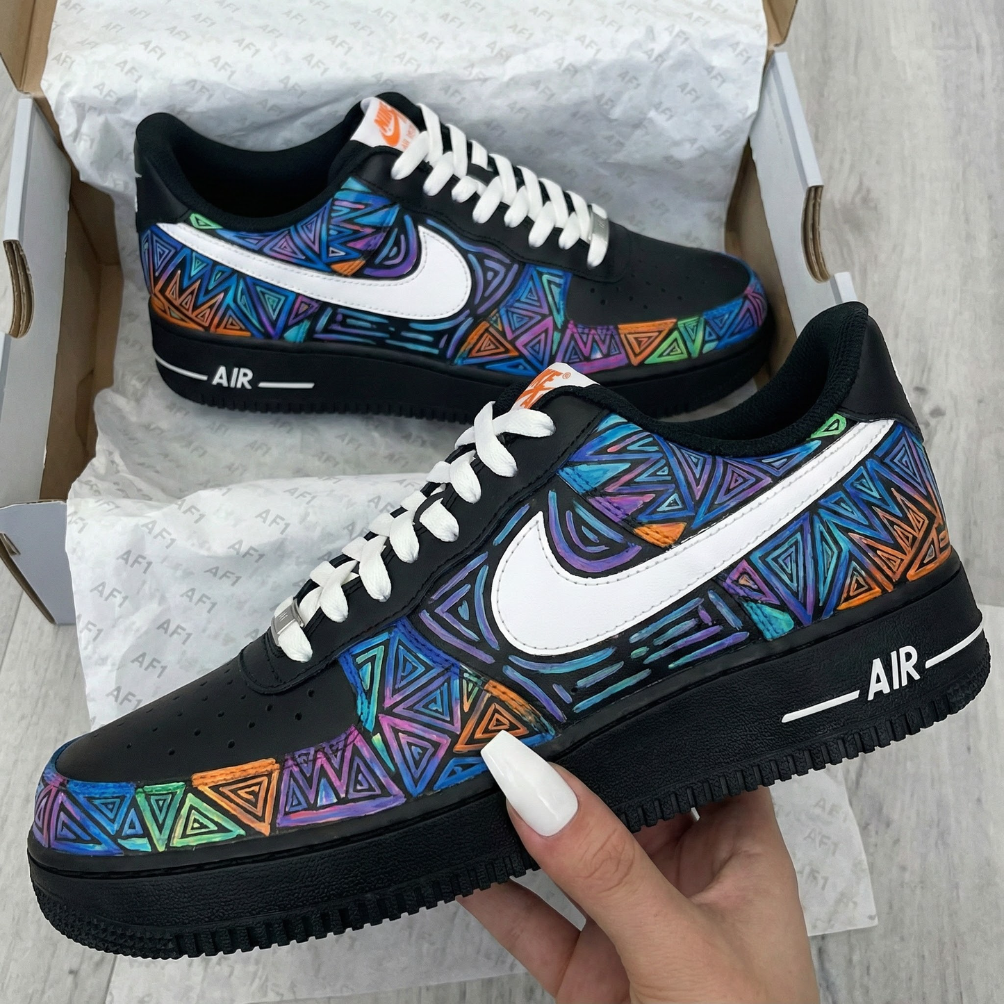 Minimal Black Geometric Pattern Custom AF 1s Shoes