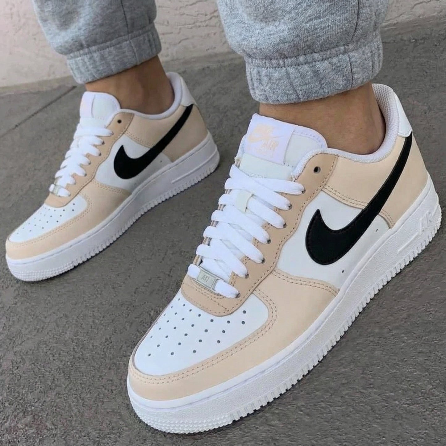 Minimalist Bold Beige Black Custom AF 1s Shoes
