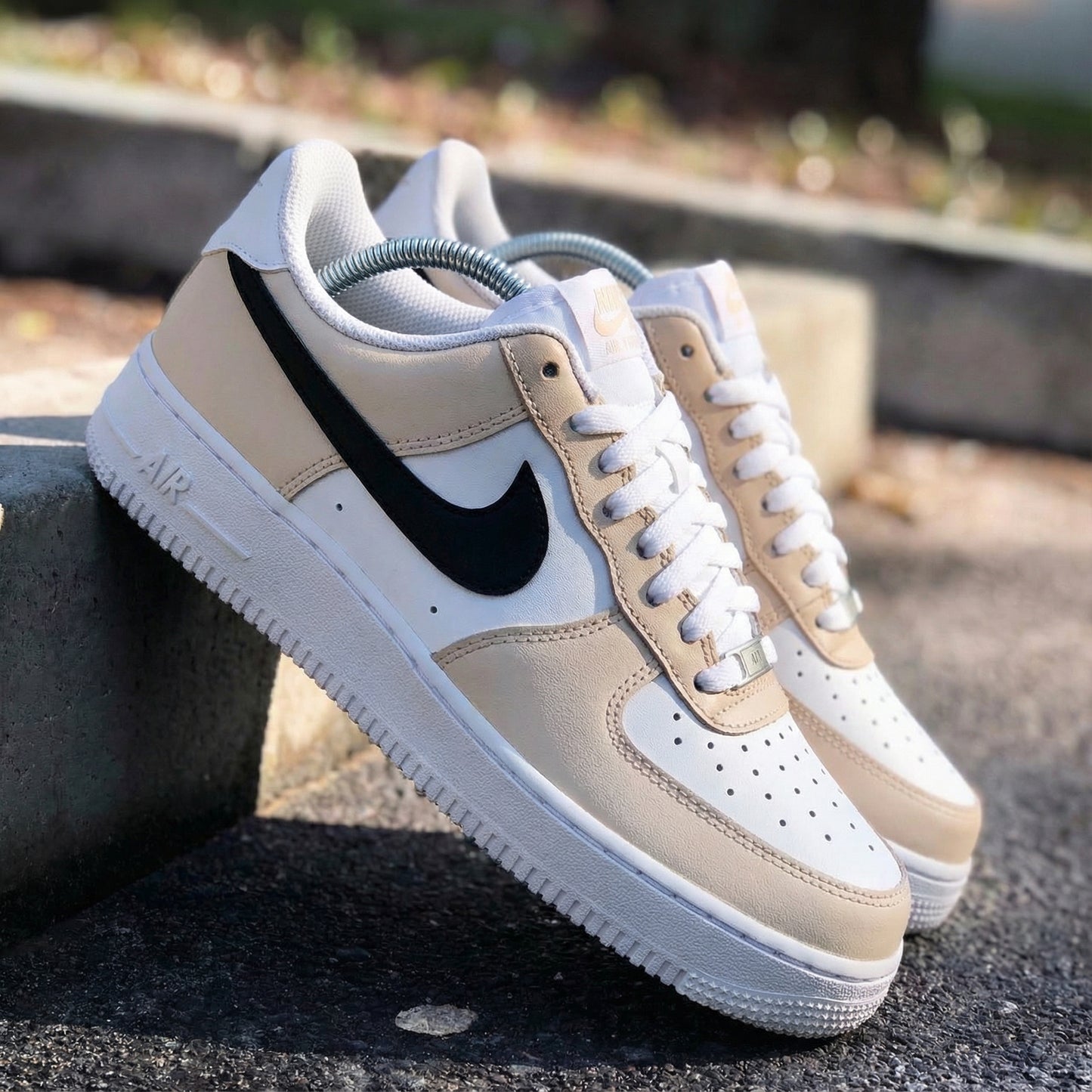 Minimalist Bold Beige Black Custom AF 1s Shoes