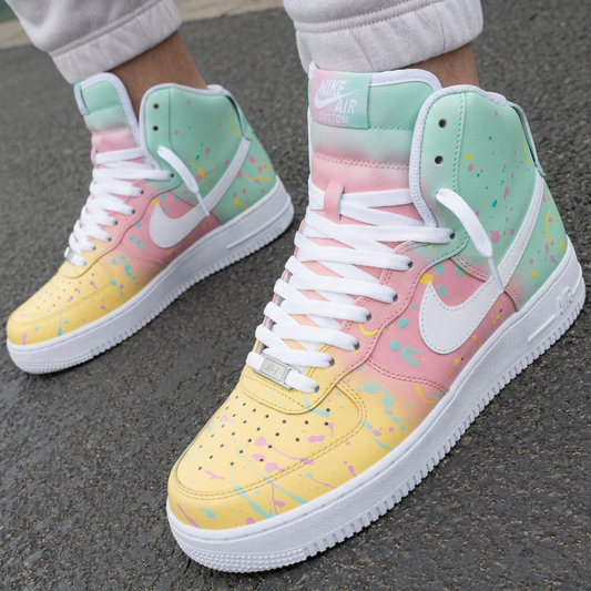 Mint Baby Pink Yellow Splatter Paint Custom AF 1s Shoes