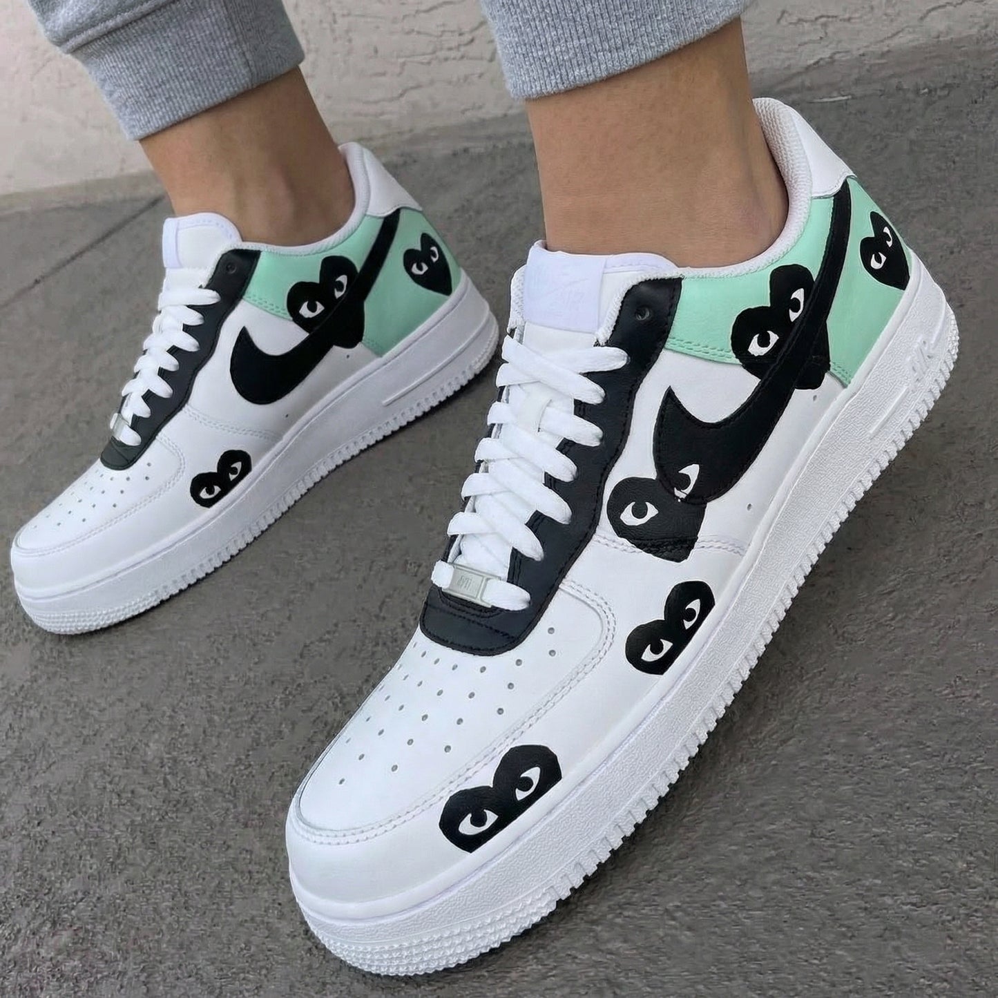 Mint Black Heart - eyed Custom AF 1s Shoes