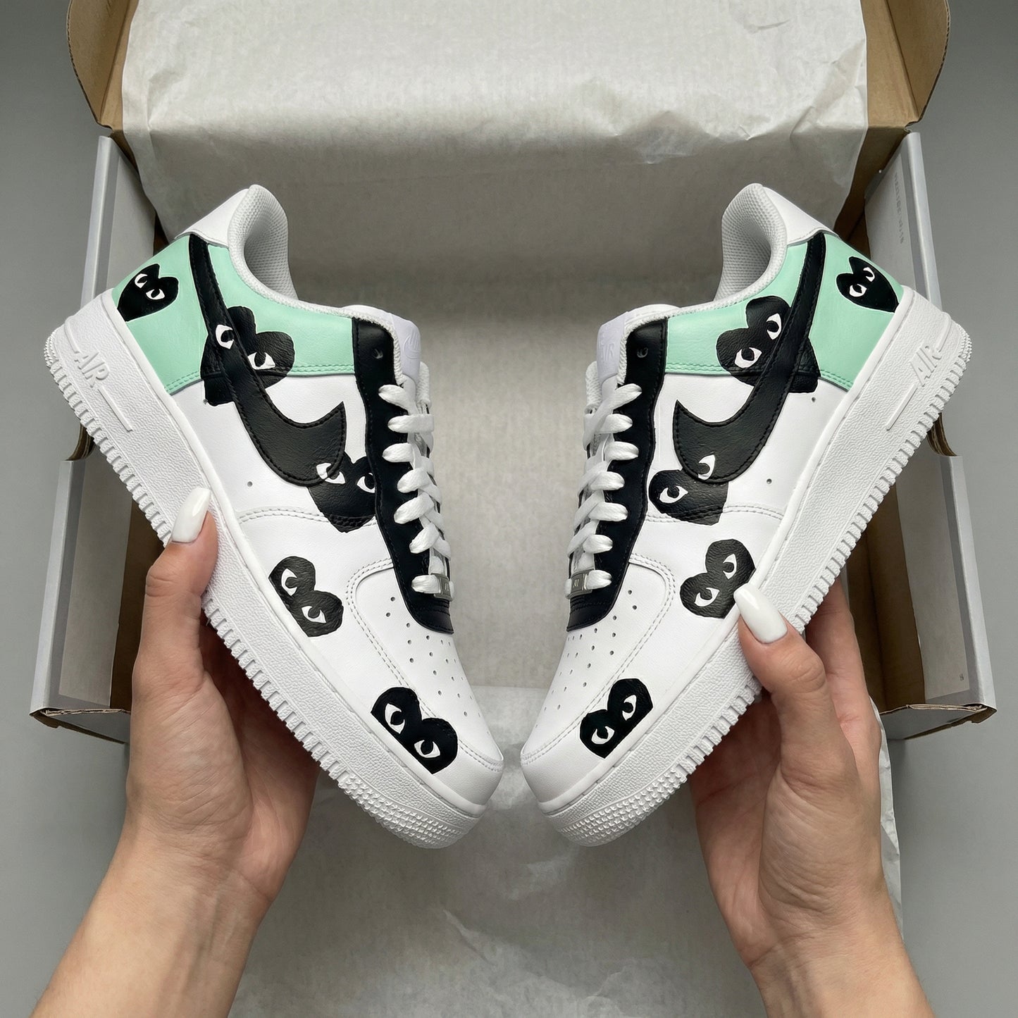 Mint Black Heart - eyed Custom AF 1s Shoes