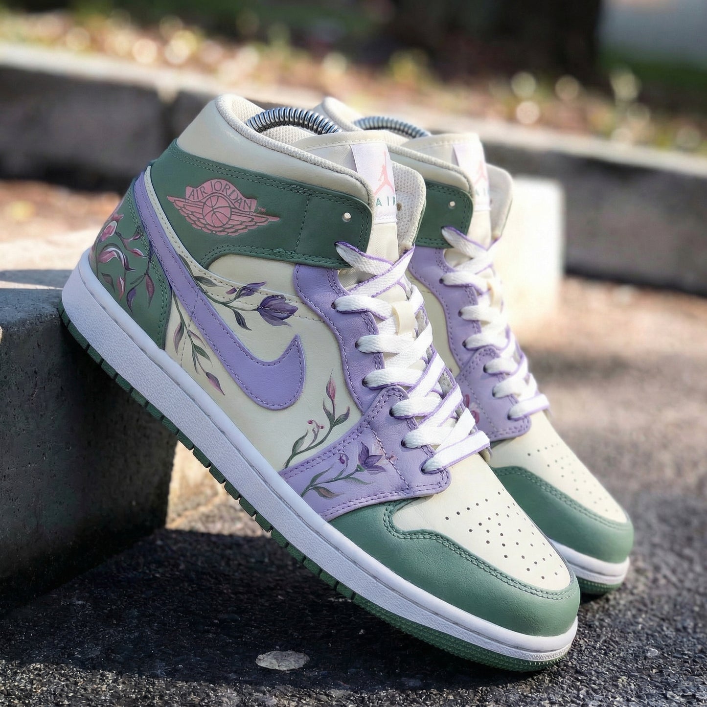 Mint Green Lavender Floral Custom AJ 1s Shoes