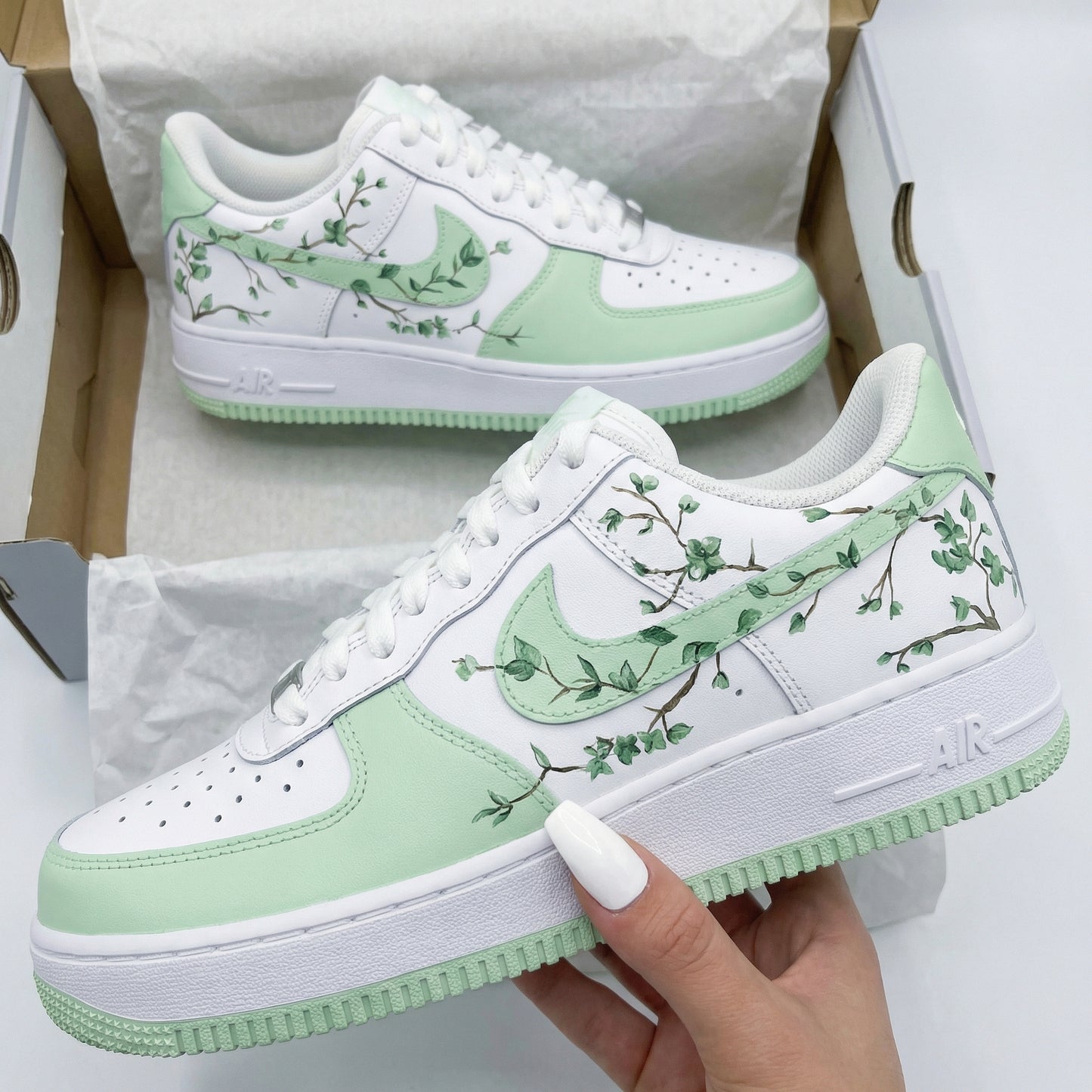 Mint Green Vine Branches Custom AF 1s Shoes