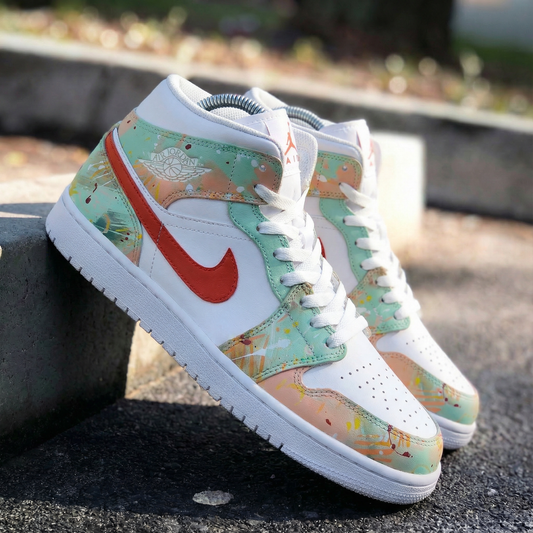 Mint Peach Splatter Custom AJ 1s Shoes