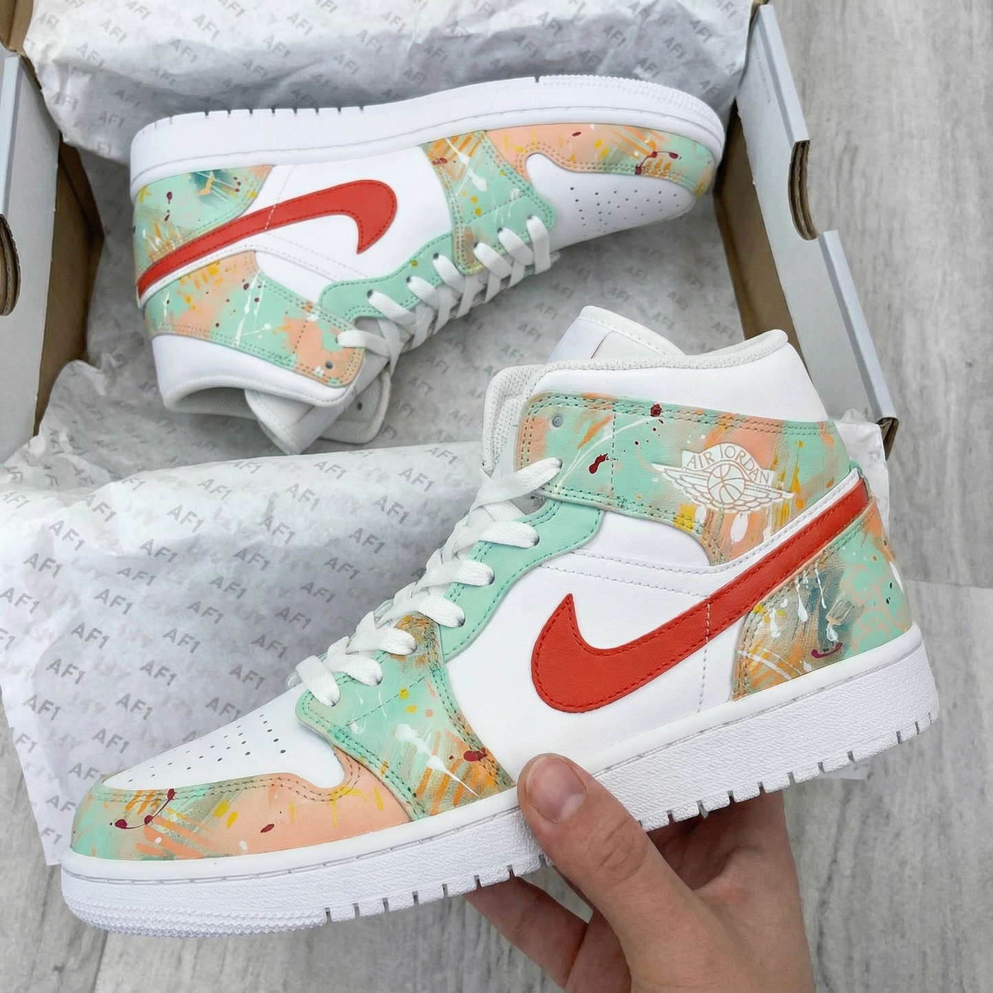 Mint Peach Splatter Custom AJ 1s Shoes