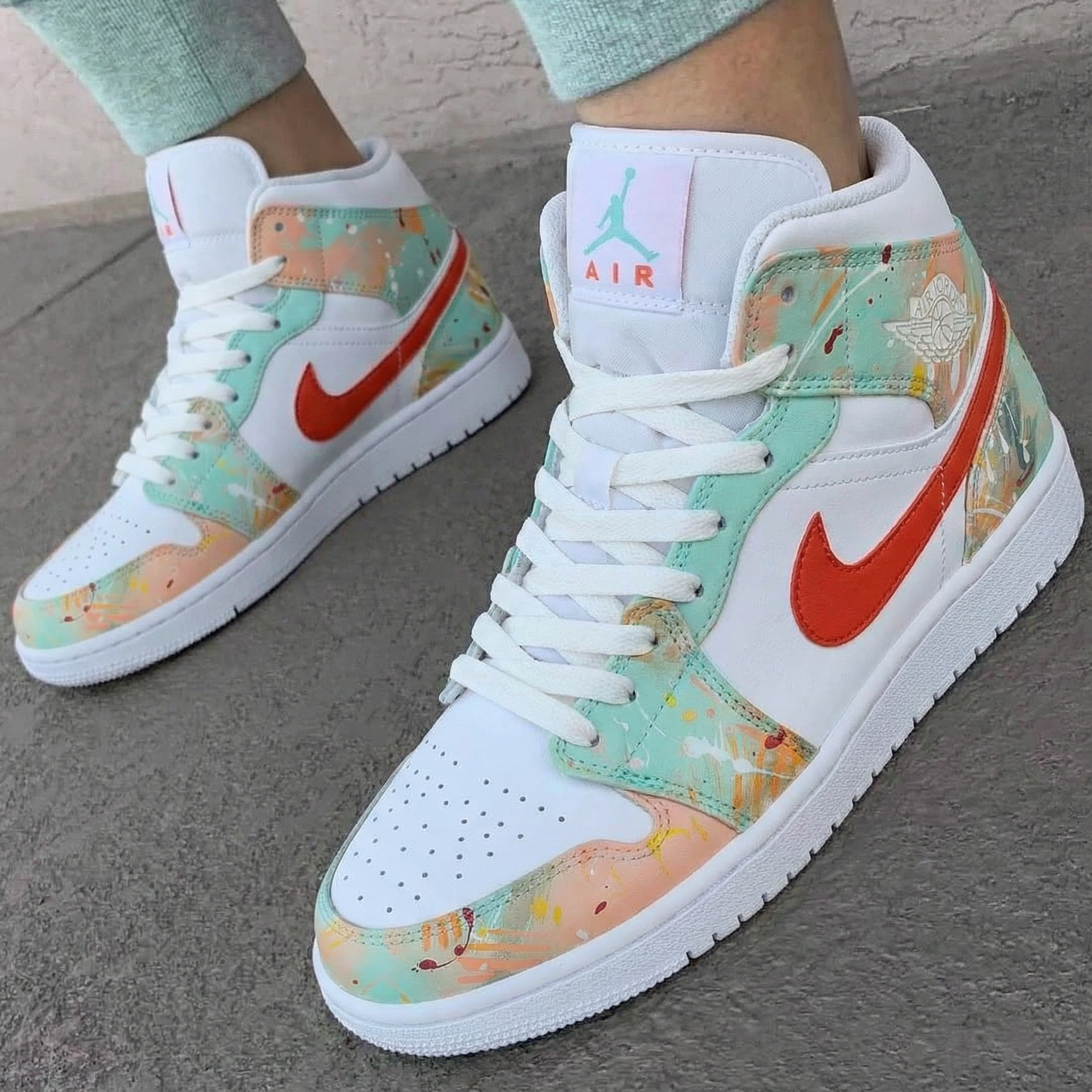 Mint Peach Splatter Custom AJ 1s Shoes