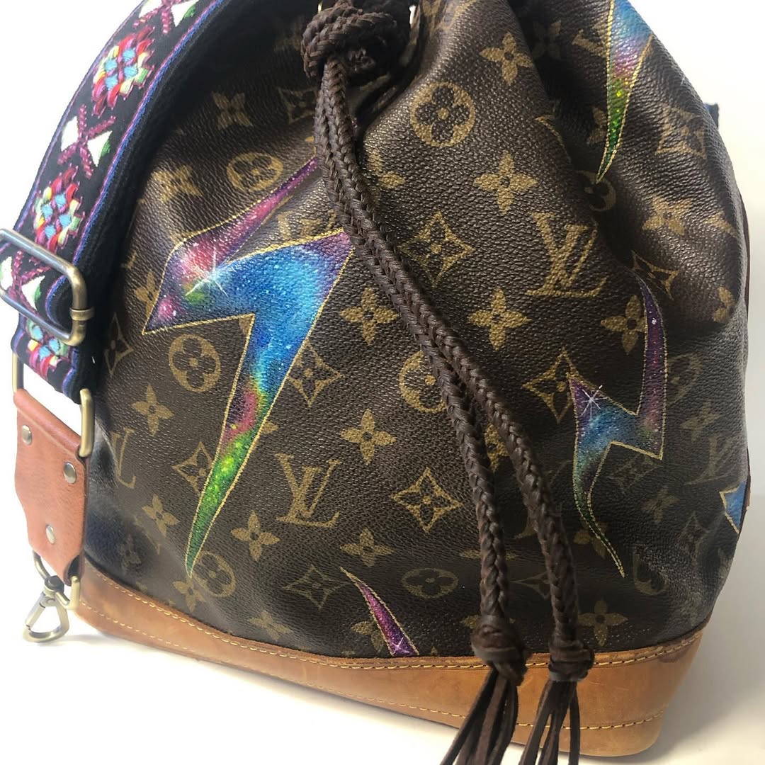 Hand Painted Galaxy Lightning Custom Bucket Bag
