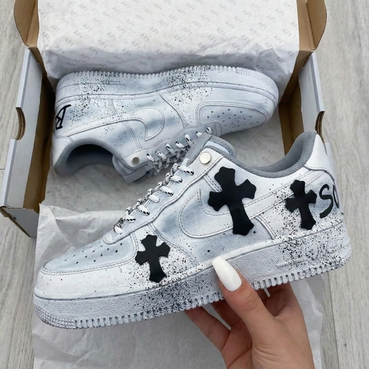 Modern Minimalist Grey Black Cross Custom AF 1s Shoes