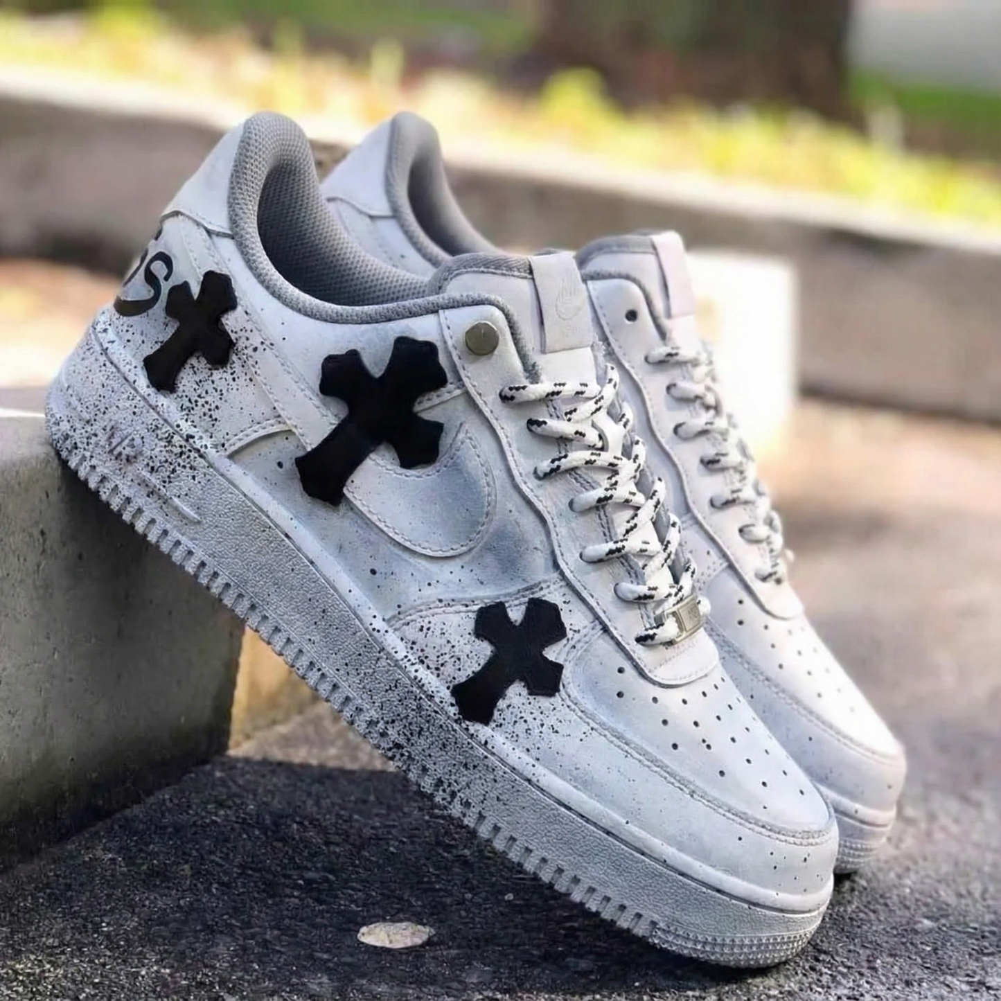 Modern Minimalist Grey Black Cross Custom AF 1s Shoes