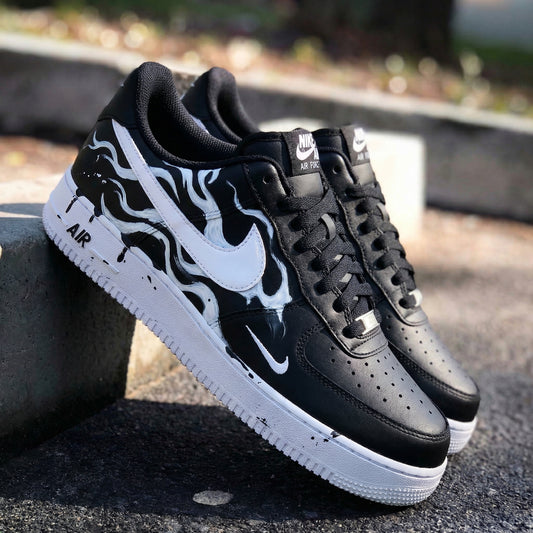 Monochrome Fire Waves Custom AF 1s Shoes