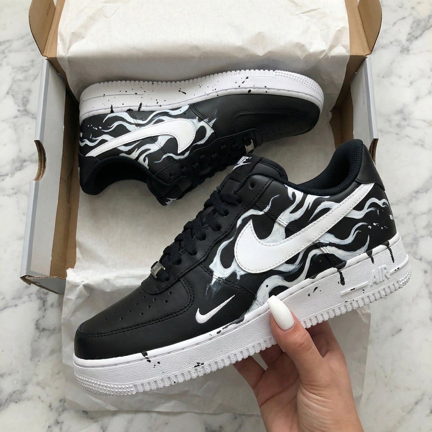 Monochrome Fire Waves Custom AF 1s Shoes