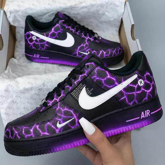 Mysterious Black Purple Lightning Custom AF 1s Shoes