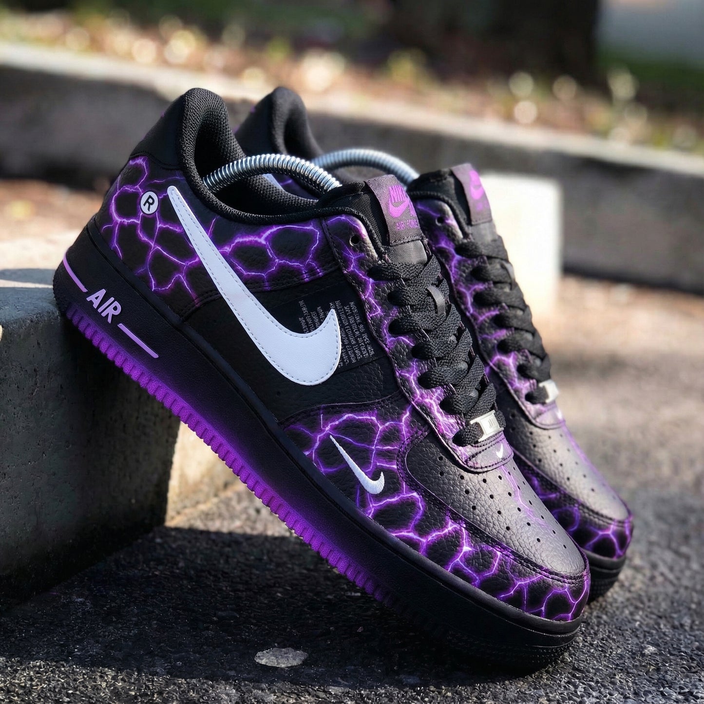 Mysterious Black Purple Lightning Custom AF 1s Shoes